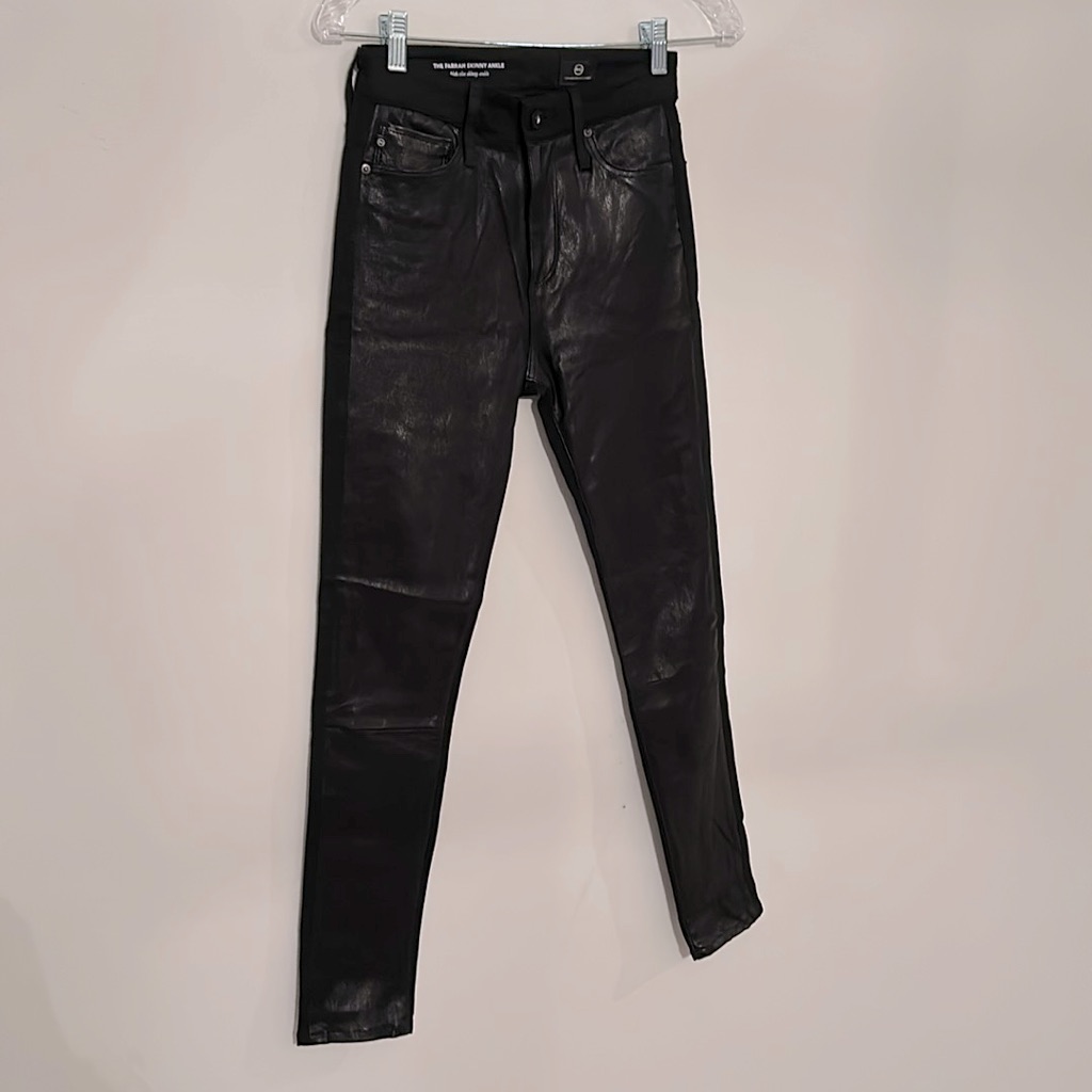 Nwot Ag Farrah Skinny Hr Black Ankle Coated Front Jeans